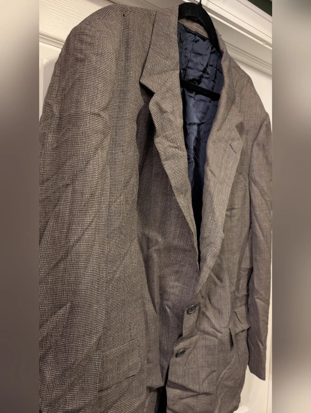 Hickey Freeman 100% Wool Gray Checkered L303 Size 46L Blazer Suit Sport Coat